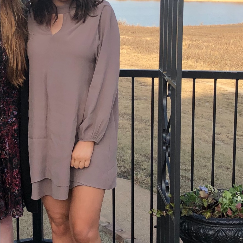 Audrey light brown keyhole long sleeve dress